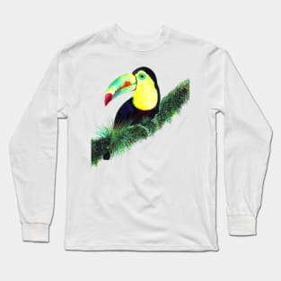 Colorful Toucan Watercolor Illustration perched on a Green Tree Branch Long Sleeve T-Shirt